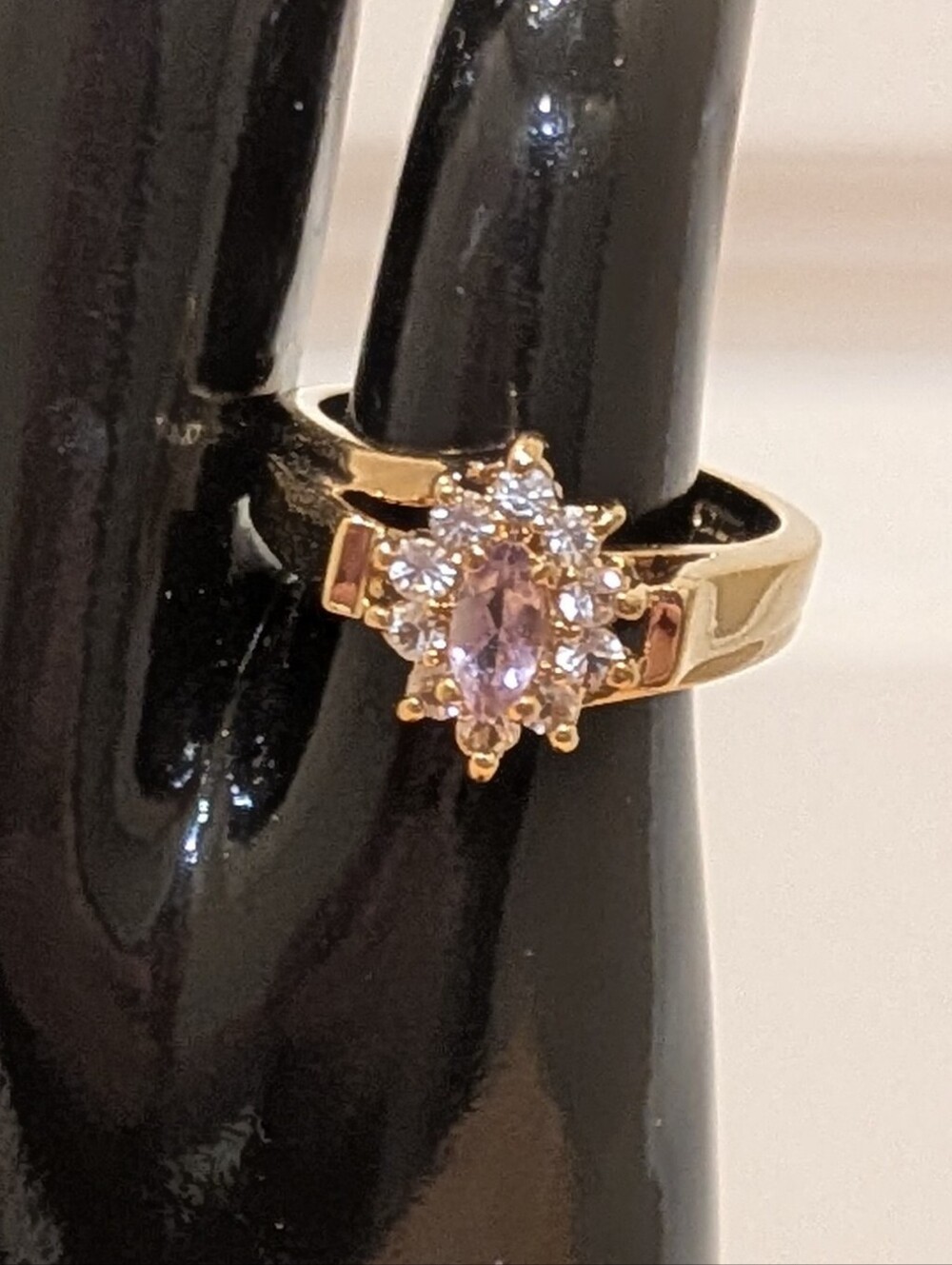EUC 6 Goldtone Cocktail Cluster Ring with Faux Amethyst and Cubic Zirconia